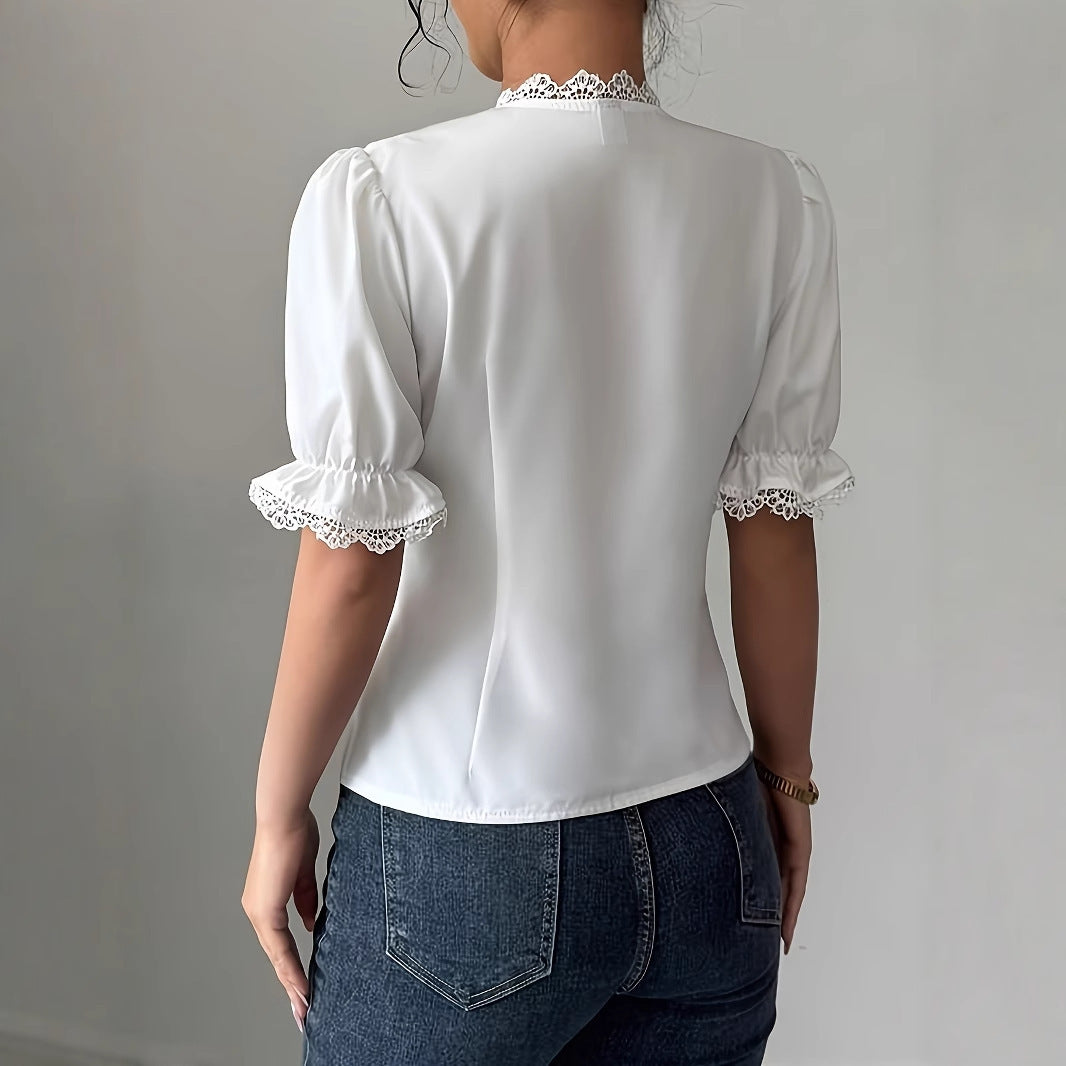 Lina Top – Lace-Up Textured Blouse